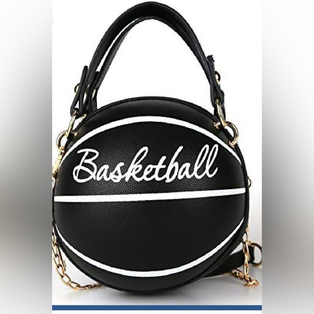 Basketball Shaped New PU Crossbody Bag - Black - Picture 2 of 3
